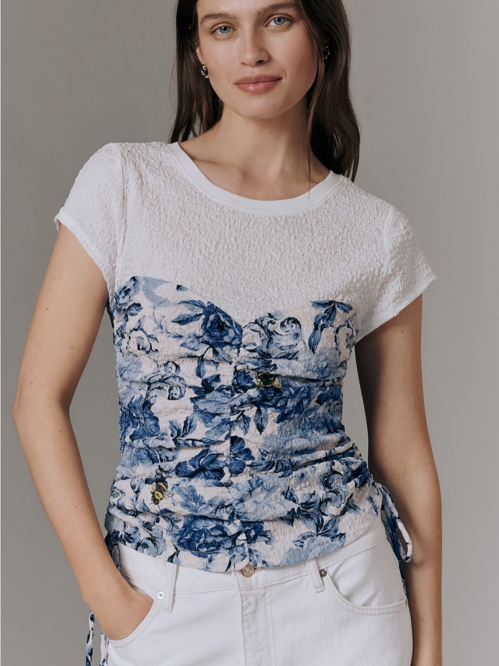 Maeve Ruched Corset Short-Sleeve Top - Picture 1 of 4